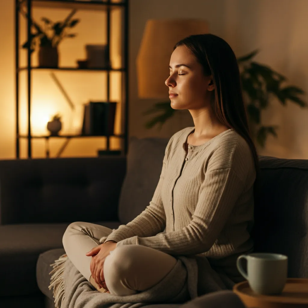 Person meditating peacefully, symbolizing managing social media withdrawal and overcoming challenges like FOMO during a digital detox.