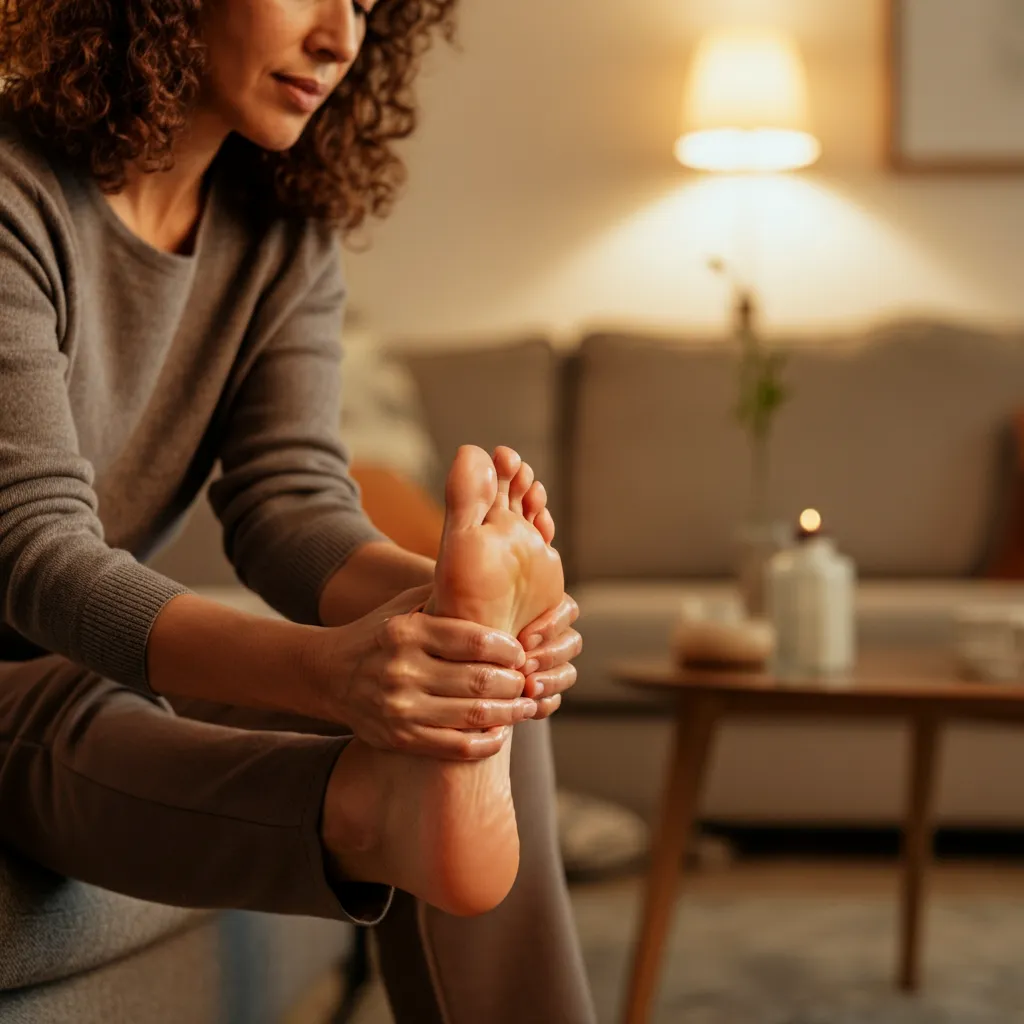 Close-up of feet showing signs of stress, such as tightness, aching, or color changes. Learn to recognize stress-related foot symptoms and explore self-care tips for stress relief.