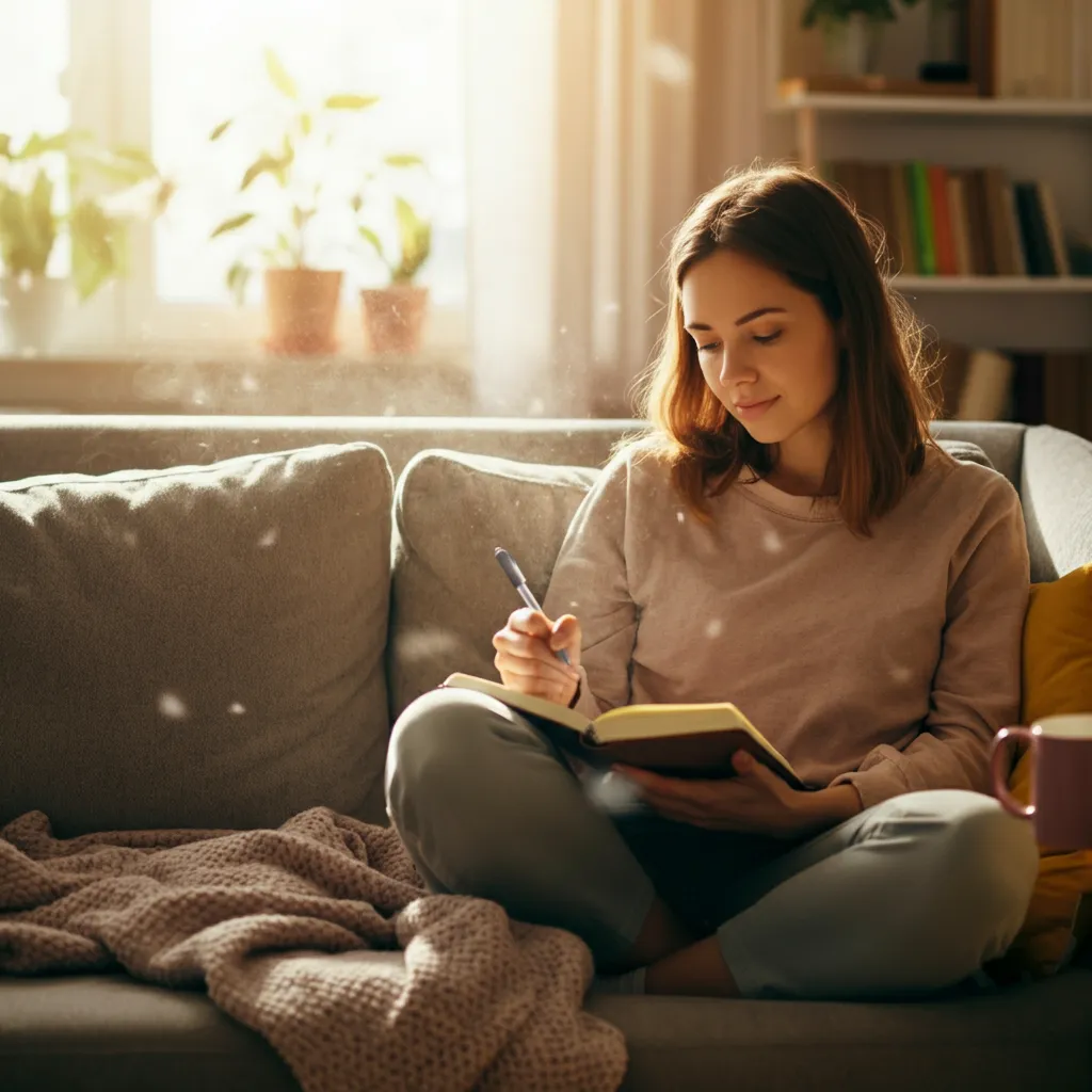 Person using a stress management checklist and tools to identify and cope with stress triggers.