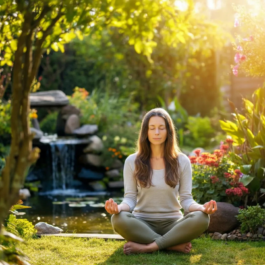 Person practicing stress management techniques, such as deep breathing, to calm anxiety and reconnect with inner self.