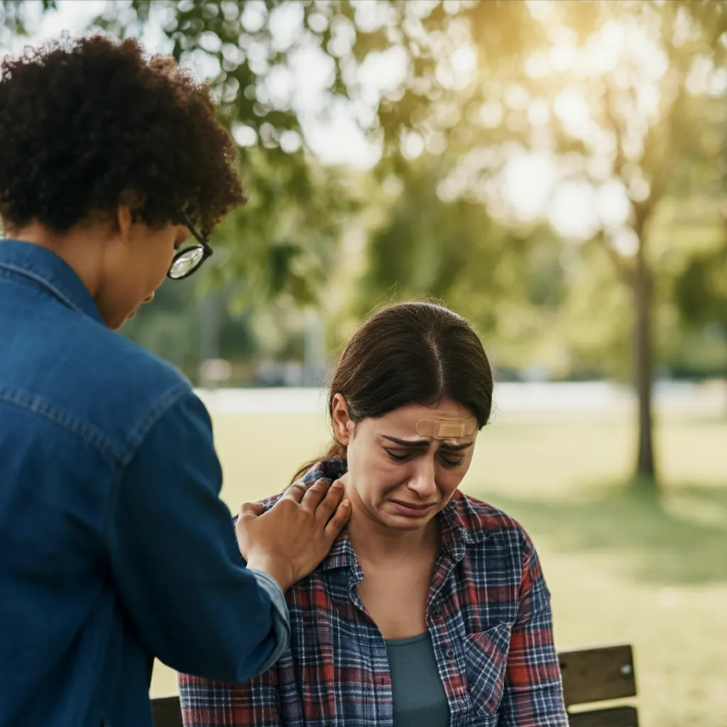 Person comforting a loved one after a car accident, offering support and empathy during emotional recovery.