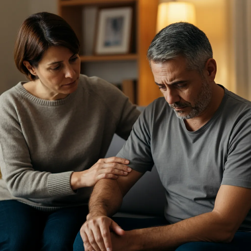 Person comforting another, symbolizing support for someone struggling with oxycodone addiction.