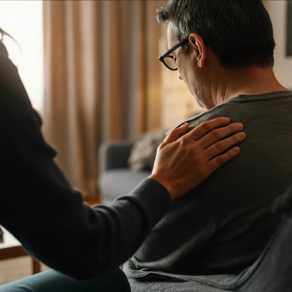 Supportive hands embracing a person with ADHD, symbolizing understanding and patience in managing emotional dysregulation.