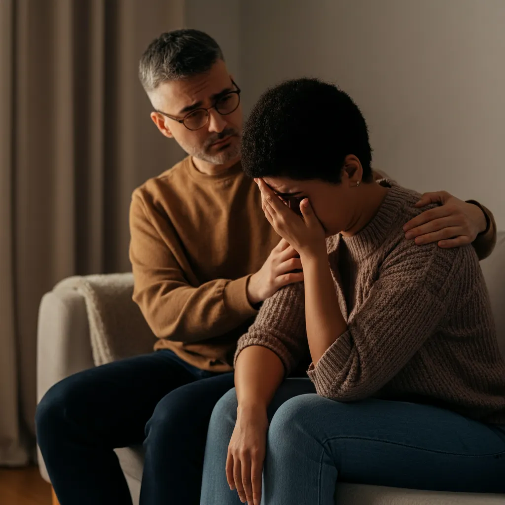 Person offering support to someone experiencing a mental health crisis.