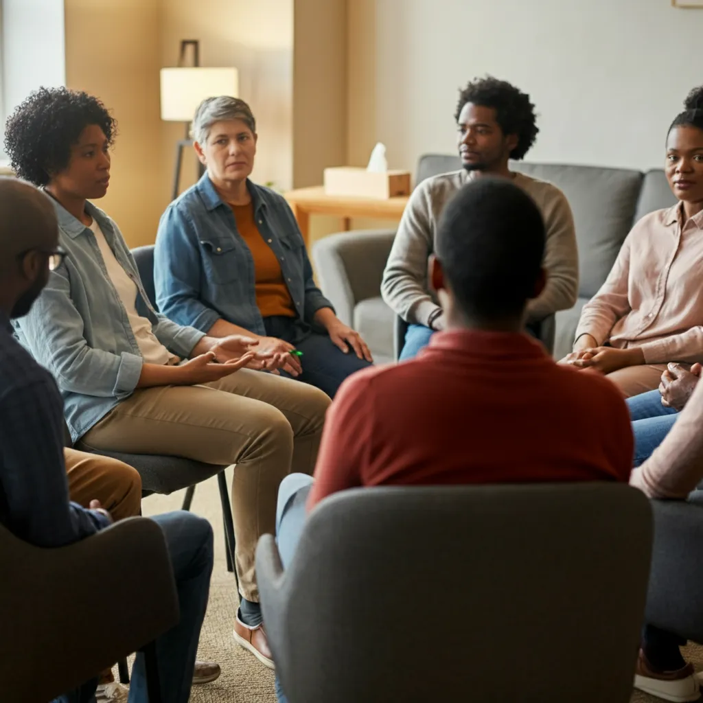 Individuals connecting and supporting each other during addiction recovery, symbolizing the importance of a strong support system in overcoming addiction and maintaining long-term sobriety.