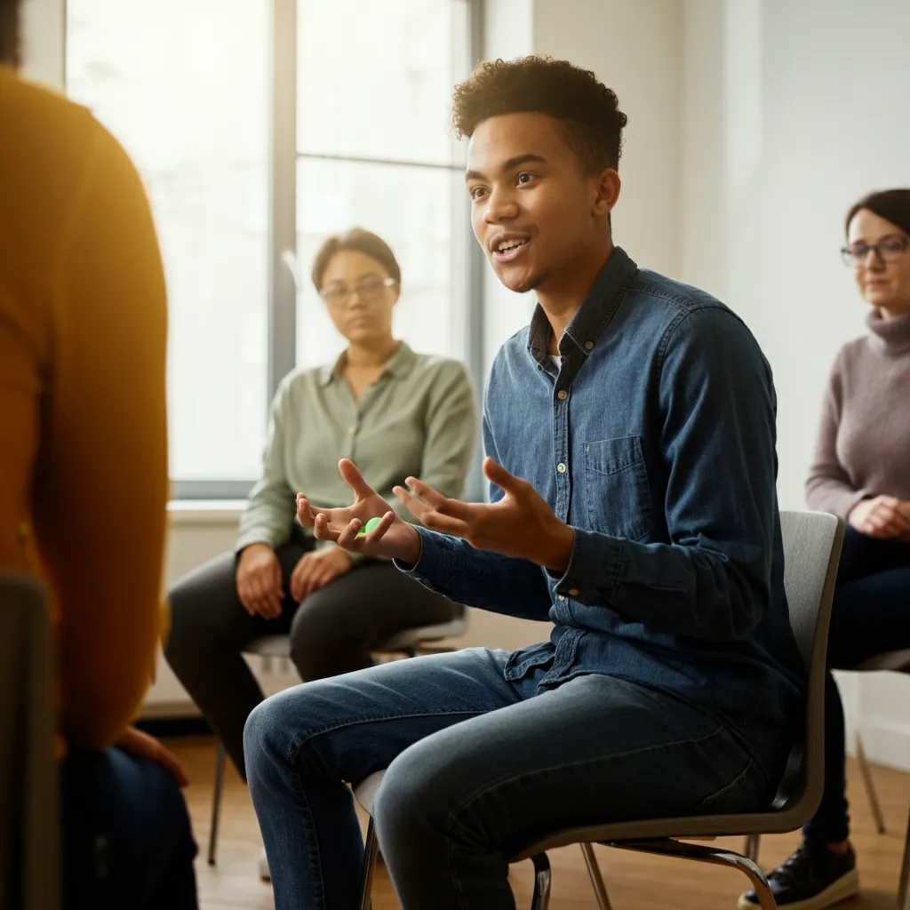 People with stuttering and ADHD thriving in different aspects of life, demonstrating resilience and the positive impact of support systems.