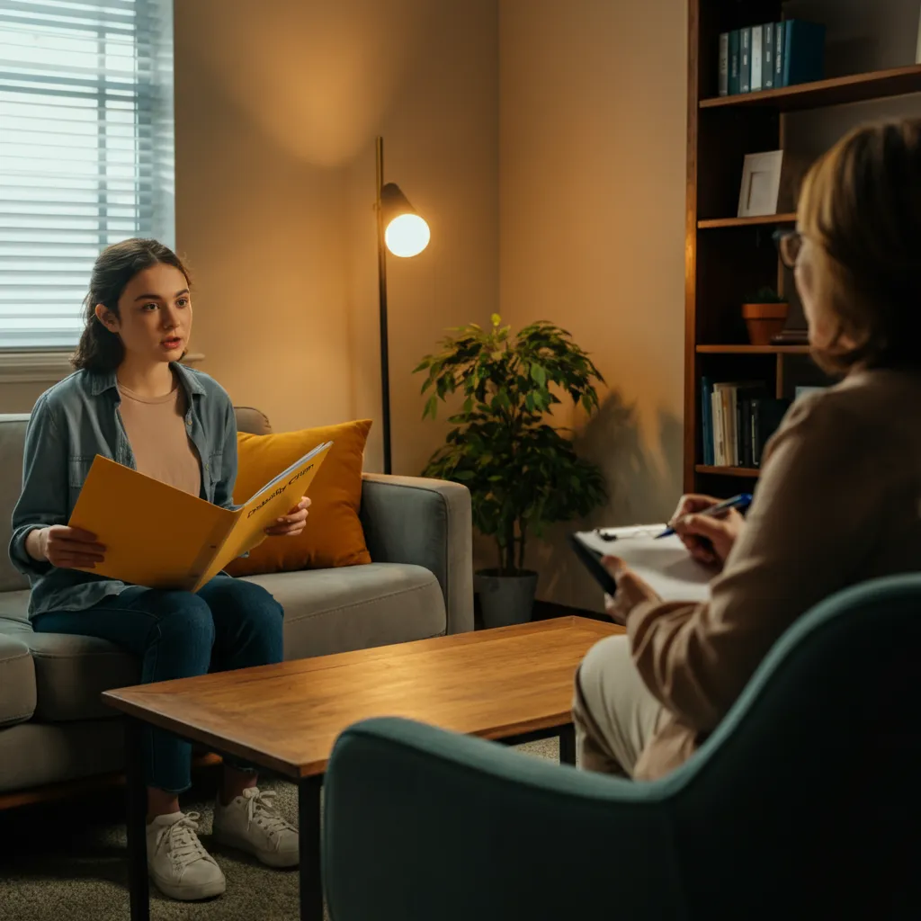 Person looking at laptop with supportive hand on shoulder, symbolizing the process of applying for disability benefits with BPD