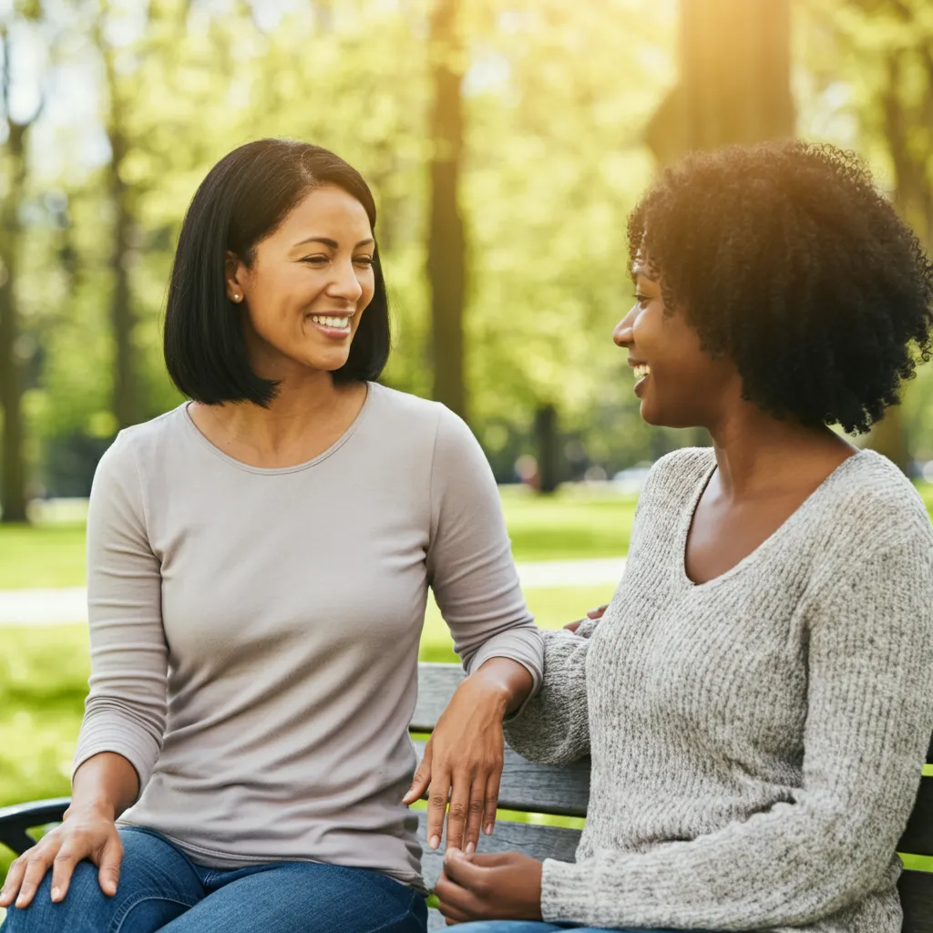 Person smiling and holding hands with others, symbolizing the social connections rebuilt during trauma recovery and post-traumatic growth.