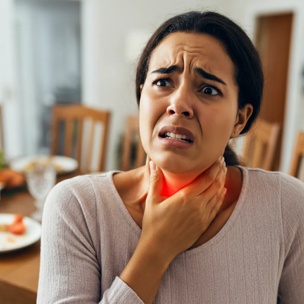 Conceptual image representing phagophobia, the fear of choking, and its impact on daily life.