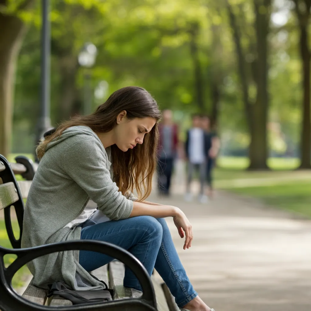 Person experiencing social anxiety in a group setting, illustrating the challenges of social interaction and self-esteem often associated with the disorder.